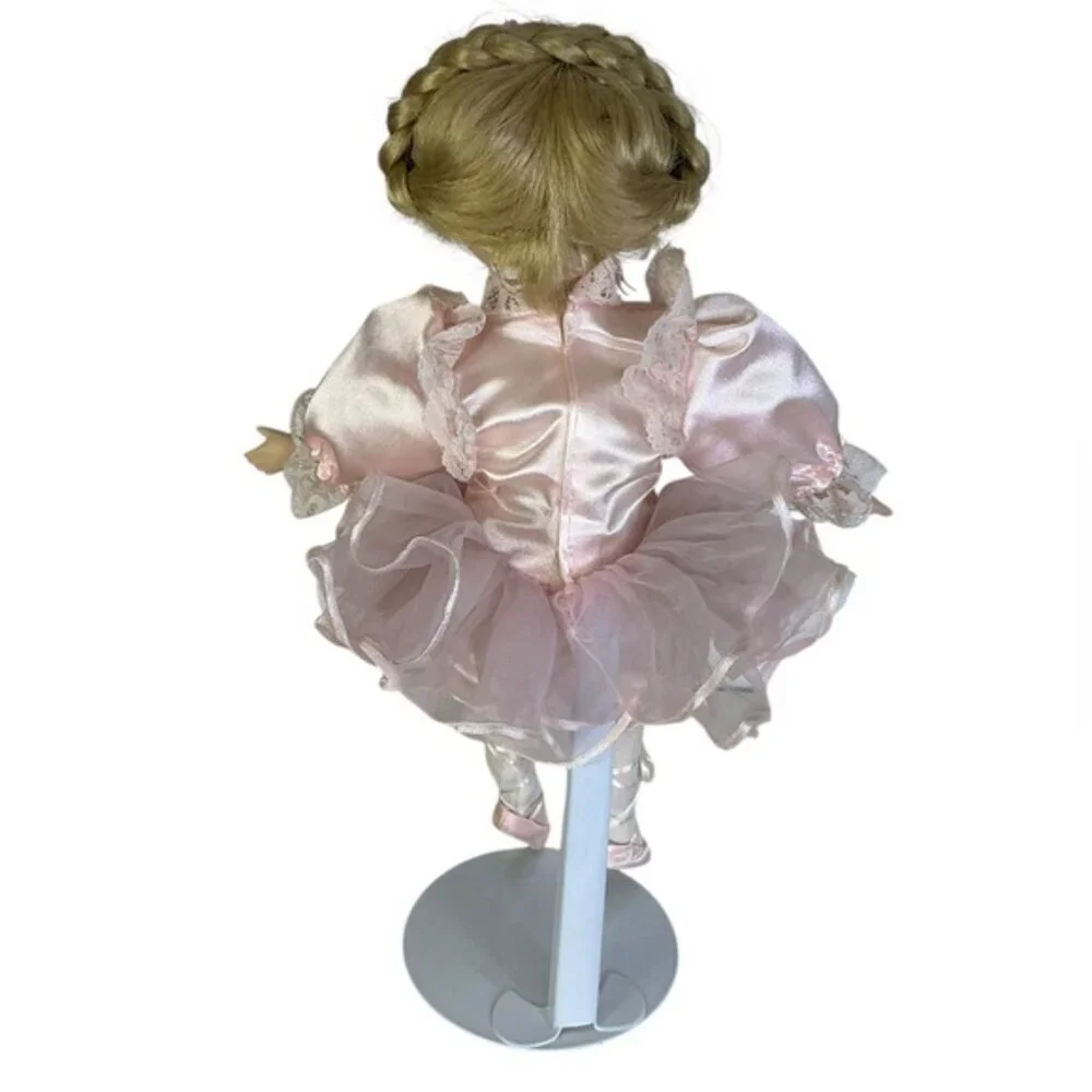 Vintage Ballerina Dancer Porcelain Doll 1990 Pink Satin Tutu Blonde Hair 14”